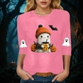thumbnail image 4 of Jkety T Shirt Women Women's Fall Halloween 3/4 Sleeve V Neck Shirt Vintage Hocus Focus Graphic Tee Funny Family Party Matching Holiday Tops(Pink,M), 4 of 6