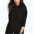 thumbnail image 2 of Blusa larga de mujer Fibra de poliéster Cuello redondo Irregular Color puro Mujeres Túnica de manga larga Tops para el trabajo diario Negro S, 2 of 6