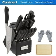 Cuisinart Classic Artisan Collection 15 Piece Stainless Steel Cutlery Block Set (C77SS-15PP) with Deco Gear Bamboo Cutting Board & Safety Kitchen Cut Resistant Gloves