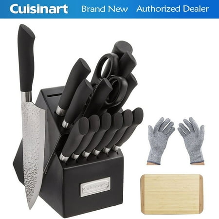 Cuisinart Classic Artisan Collection 15 Piece Stainless Steel Cutlery Block Set (C77SS-15PP) with Deco Gear Bamboo Cutting Board & Safety Kitchen Cut Resistant Gloves