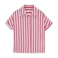 thumbnail image 4 of Gaexia Girls Striped Casual Shirt Short Sleeve Lapel Open Front Knit Top Loose Fit Fashion Blouse For Summer (Red,5-6 Years), 4 of 5