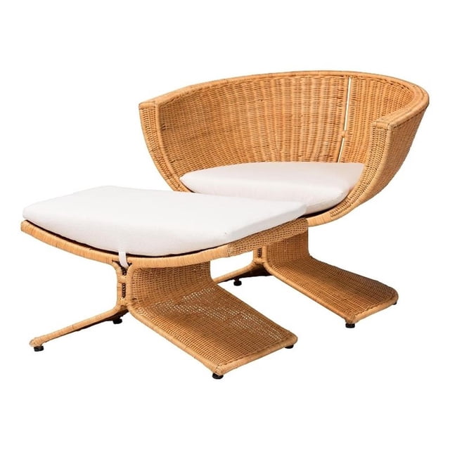 Pemberly Row Ensemble de Salon en Rotin 2 Pcs avec Chaise et Ottoman