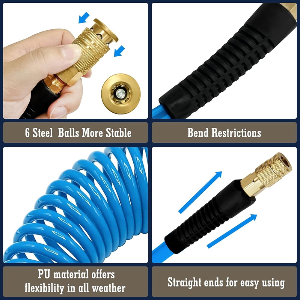 Air Hose,1/4 in X 25 Ft Air Compressor Hose with Bend Restrictor,1/4inch Industrial Quick Coupler & Plug