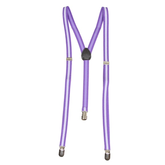 Purple White Striped 3 Clip Stretchable Suspenders 2 pack