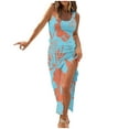 thumbnail image 1 of QIPOPIQ Women's High Split Sleeveless Square Neck Gradient Bodycon Long Tank Dress Thigh Drawstring Split Midi Dress, 1 of 4