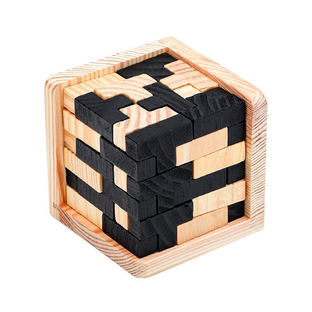 Cubo de rompecabezas de madera: Cool Gadgets para escritorio, rompecabezas de bloques y rompecabezas de cubos para adultos y adolescentes - 54 piezas en forma de T