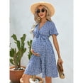 thumbnail image 3 of Yesfashion Women's Maternity Pleated Short Sleeve Wrap V Neck Summer Midi Dress Casual Nursing Dress, 3 of 5