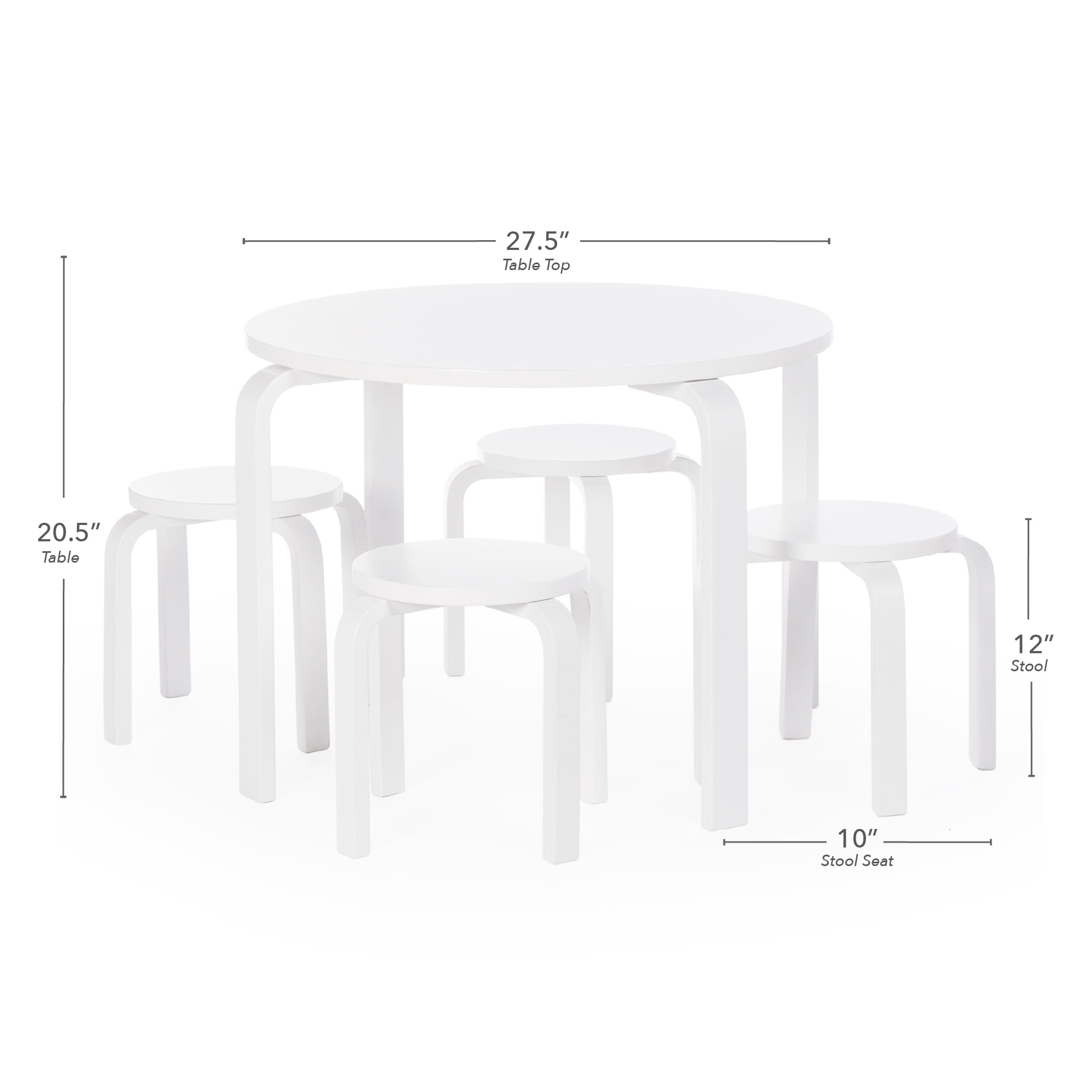 Guidecraft Kids' Nordic Table and Chairs Set - White: Wood Round Toddler Activity Table, Playroom Furniture with 4 Stacking Stools
