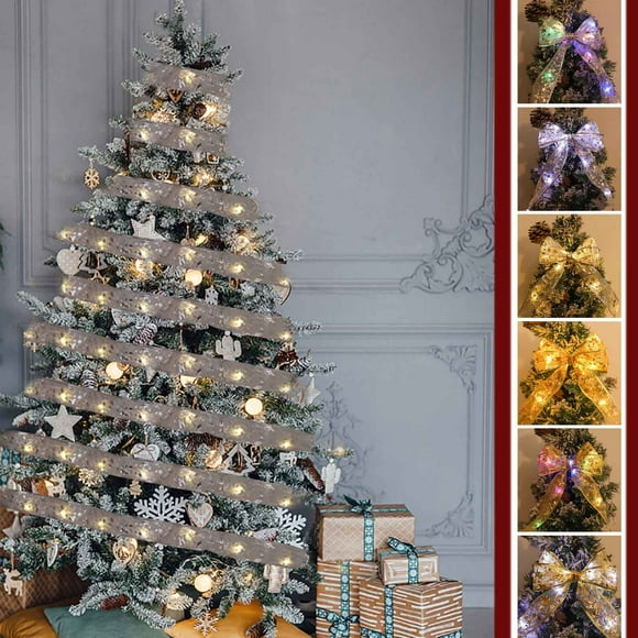 LED Ribbon Lights for Christmas Tree 394in Lace Bow String Lights DIY Holiday Decor Battery Operated Double-Sided Printed Ribbons Indoor Outdoor Ornament