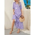 thumbnail image 5 of Franhais Women Long Dress, Elegant Short Sleeve V Neck Flower/Graphic Print Loose Swing Dress Summer Casual Dress, 5 of 9