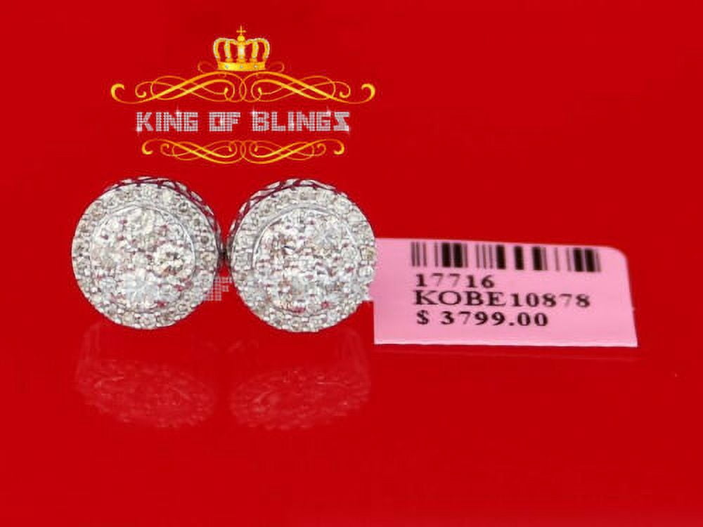 King of Bling's 1.25ct Diamond Stud Round Earrings for Women White Sterling Silver stud for men