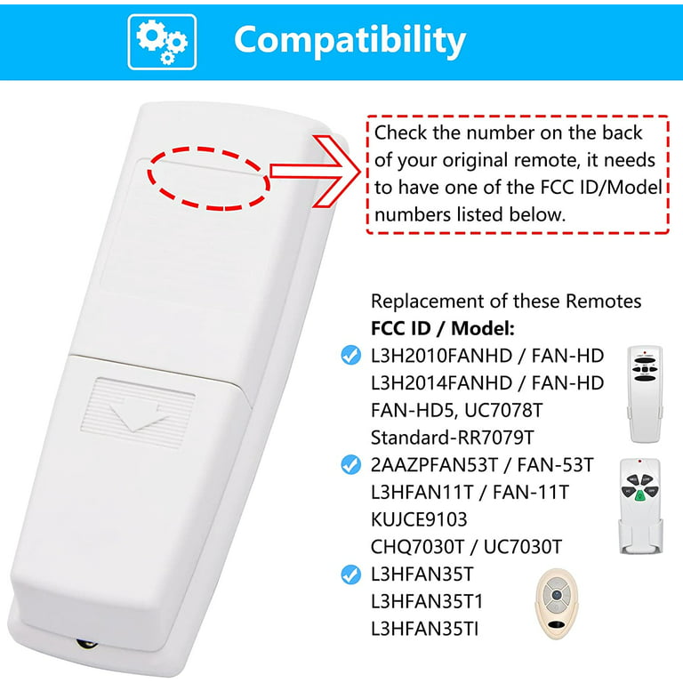 Ceiling Fan Remote Control Replacement For Hampton Bay Hunter Harbor Breeze Replace Uc7078t Chq7078t Chq8bt7078t Rr7079t L3h2010fanhd L3h2017fanhd Hd Hd5 Only Com