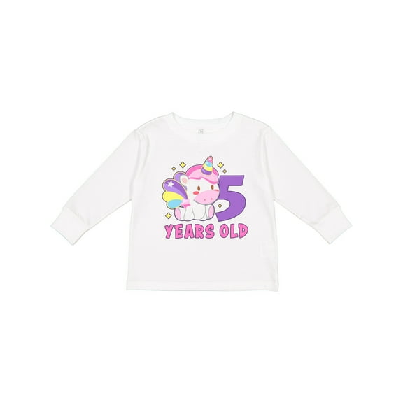 Inktastic 5 Years Old with Cute Unicorn Birthday Girls Long Sleeve Toddler T-Shirt