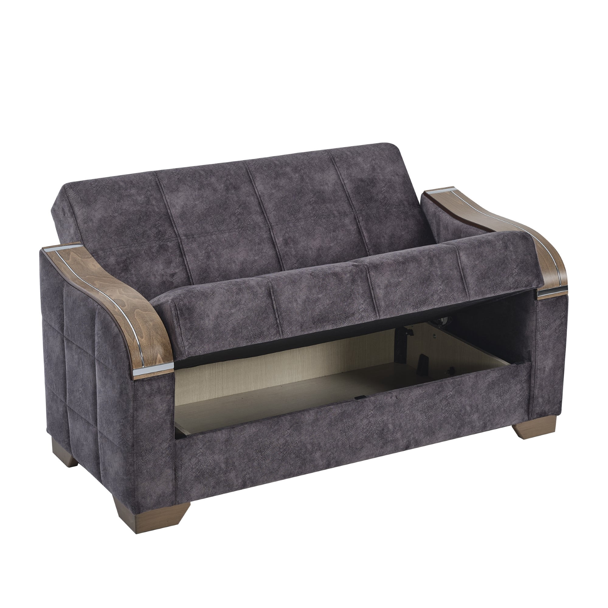 Ottomanson 65" Convertible Loveseat Sleeper with Storage, Modern Suede Sofa for Small Spaces, Brown