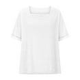 thumbnail image 6 of JGGSPWM Women's Square Neck Casual Loose Fit Dressy Half Sleeve Tshirts Tunic Workout Trendy Top Shirt White XL, 6 of 7