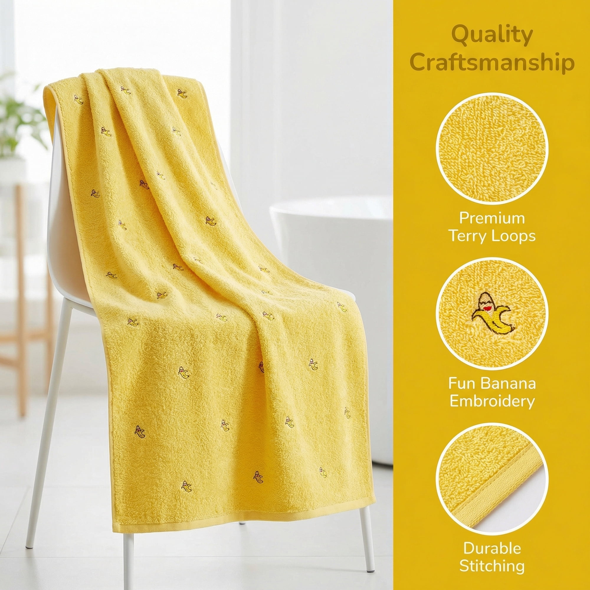 Unique Bargains Soft Absorbent Bath Towel 2 Pack Banana Yellow/Blue 55"x28"