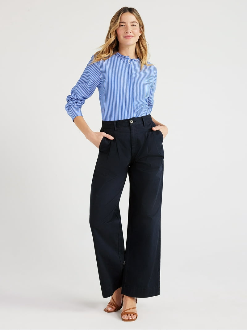 Free Assembly Women's Wide Leg Chino Pants, 31” Inseam