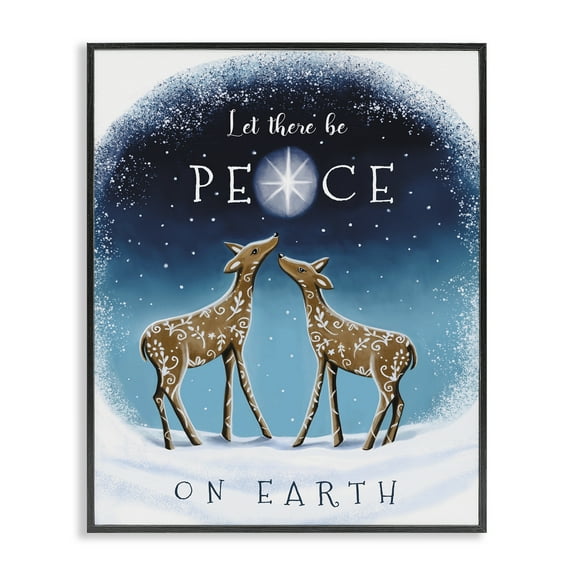 Stupell Industries Peace On Earth Reindeer Holiday Painting Black Framed Art Print Wall Art, 11 x 14