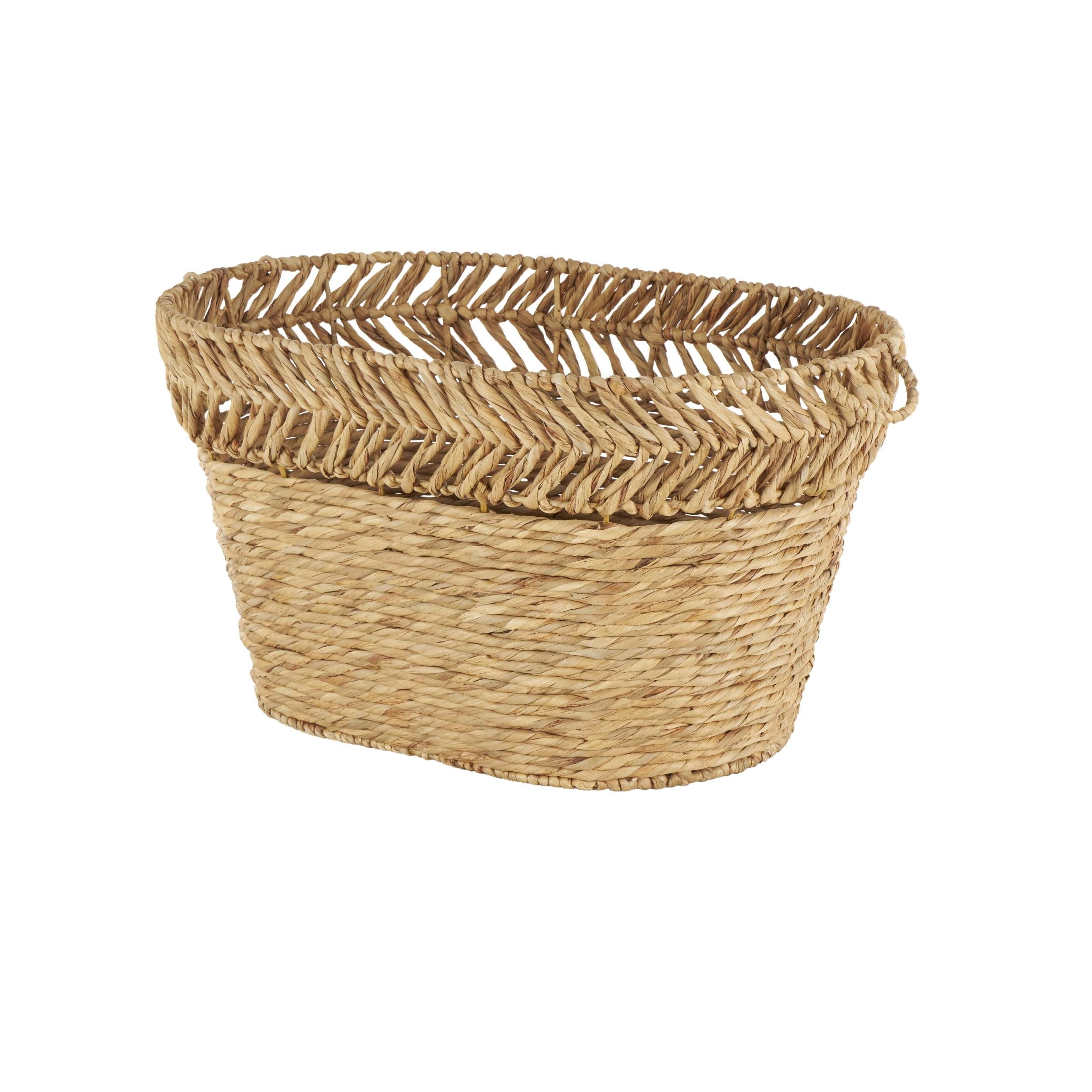 DecMode 30" x 17" Brown Seagrass Handmade Large Woven Oval Storage Basket with Zig Zag Patterned Rim, 1-Piece
