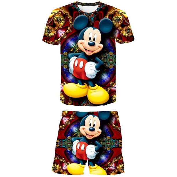 Conjuntos de ropa de Mickey para niñas pequeñas, camisetas y pantalones cortos informales para niños, trajes de ropa, traje de dibujos animados con estampado de verano, Outfits9T Gao Jinjia LED
