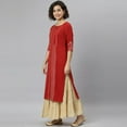 thumbnail image 4 of Janasya Indian Round Neck 3/4 Sleeve Polka Print Maroon Poly Crepe Kurta For Women, 4 of 6