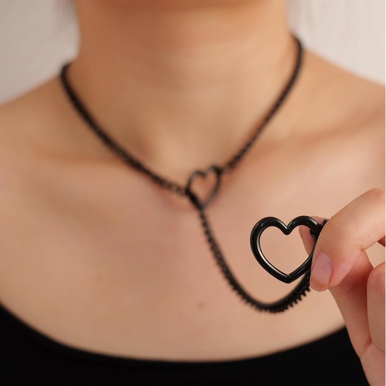 ◆VVV◆ Diva Ribbon Heart Surgical Chain Necklace 25SSNK119M Heart Slip Chain Necklaces for Women,Stainless Steel O-Ring