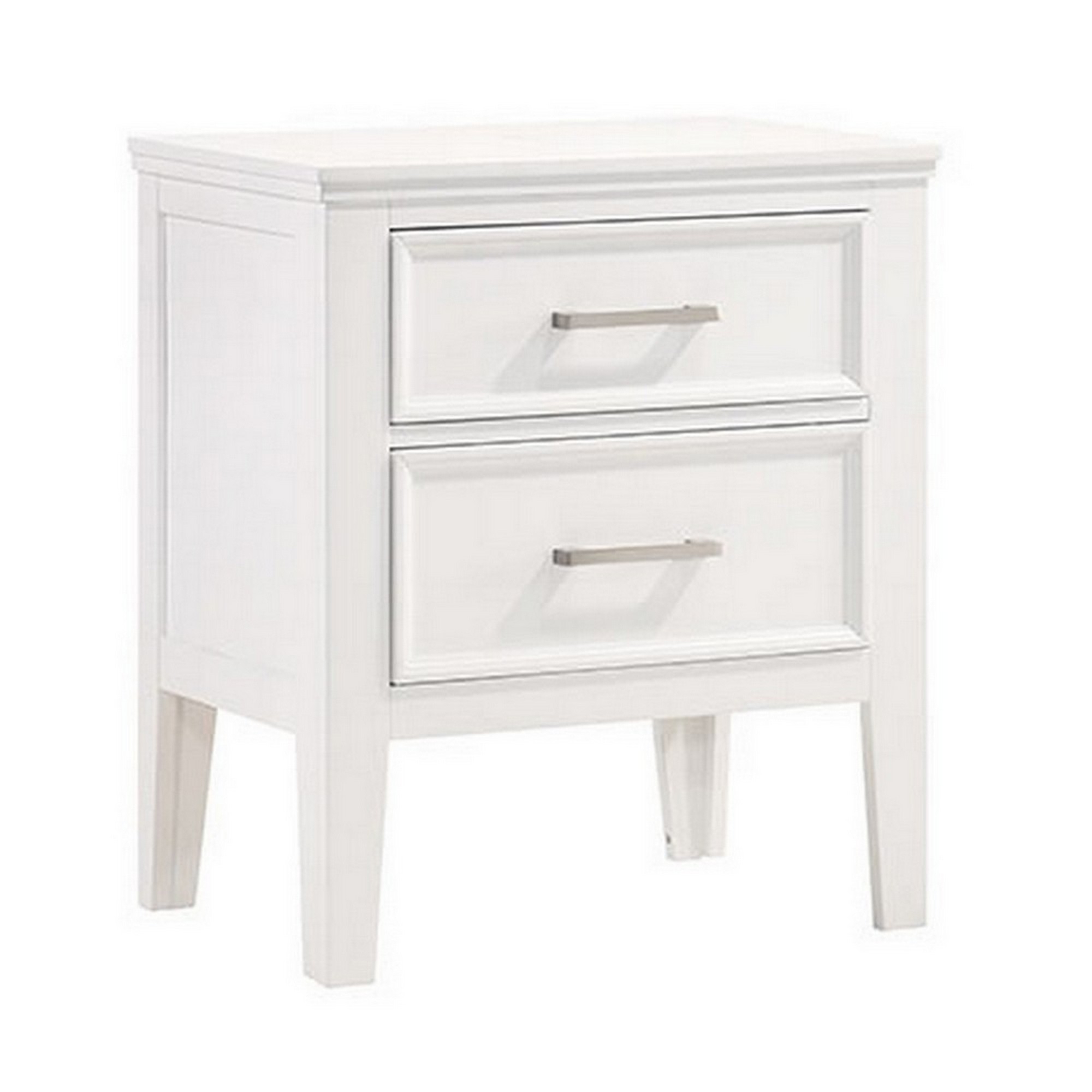 2 Drawer Wooden Nightstand with Chamfered Legs and Molded Details