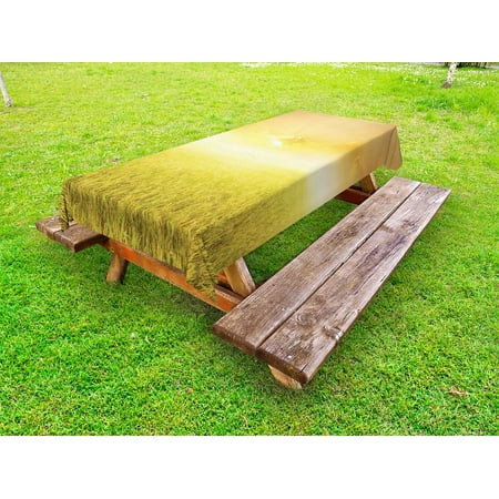 

Yellow Outdoor Tablecloth Rice Field Farm and Sunset Countryside Agriculture Sun Rays Evening Cloudscape Decorative Washable Fabric Picnic Table Cloth 58 X 84 Inches Yellow Beige by Ambesonne