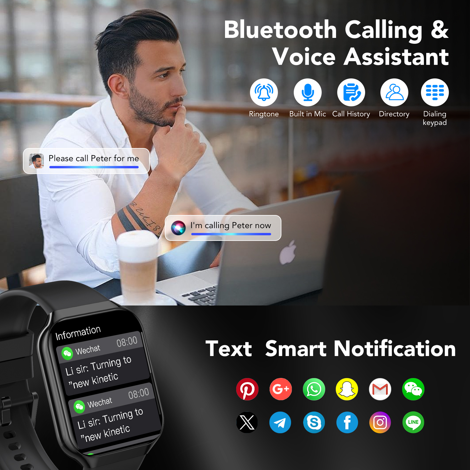 Tikland Smart Watch 1.83" HD Screen, Black photo 4