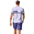 thumbnail image 4 of Sewkxo Men Color Block Striped Short Sleeve T Shirt And Shorts Set Casual Athletic 2 Piece Outfit Drawstring Waist Set,Purple L, 4 of 6