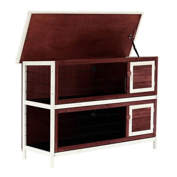 Topcobe 54" 2-Story Weatherproof Stackable Elevated Wooden Rabbit Hutch with Enclosed Run and Pull-Out Trays, Outdoor Wooden Pet Shelter