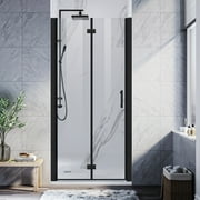Sunny Shower Bifold Pivot Swing Semi-Frameless Glass Black Shower Door 34 in.W x 72 in.H