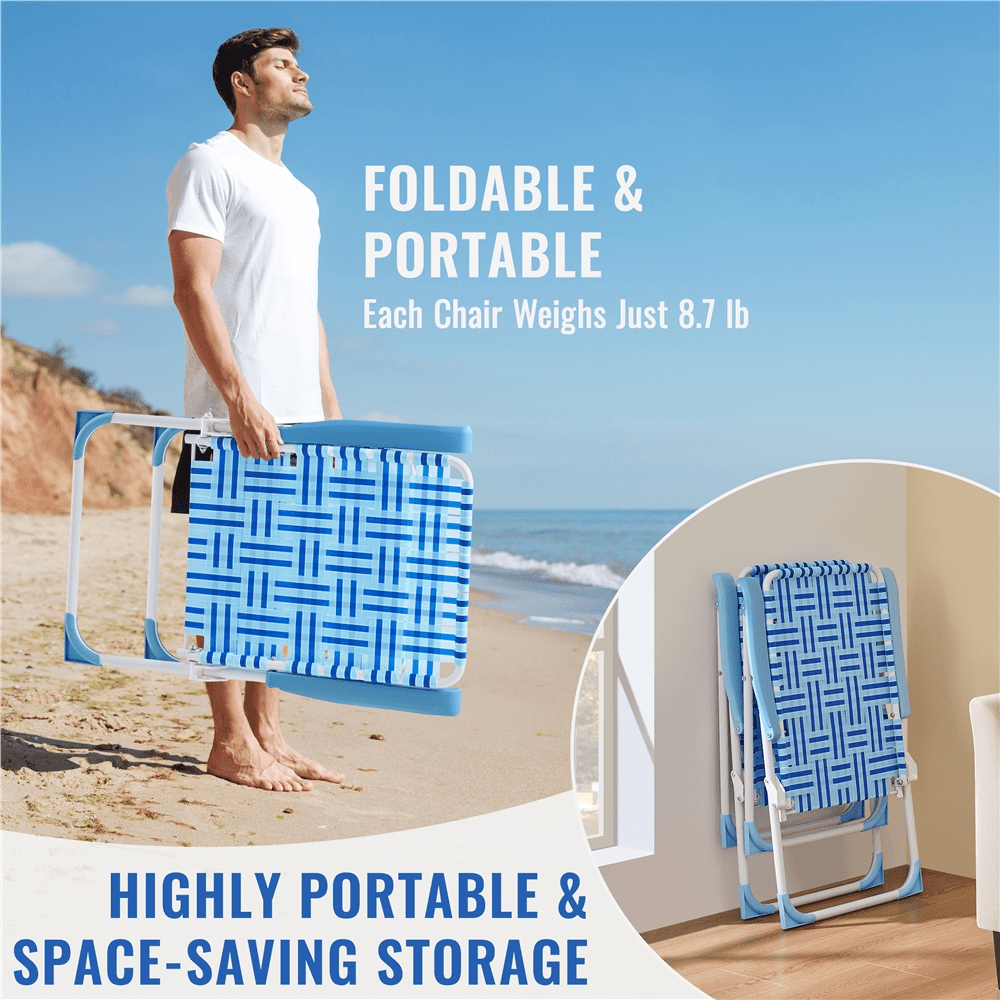 Renwick Patio Portable Webbed Folding Chairs for Garden and Poolside, Set of 2, Blue