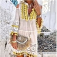 thumbnail image 3 of Vestido mini vintage de manga larga de TEELYNN para mujer, ropa de playa, vestidos con borlas en V profundo, verano 2022, vestidos de encaje con bordado floral, 3 of 4