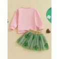 thumbnail image 6 of Toddler Baby Girl St.Patrick's Day Outfit Letter Embroidery Long Sleeve Sweatshirt Sequined Clover Mesh Tulle Skirt 2Pcs Clothes Set, 6 of 8