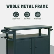 Domi Grill Carts Outdoor with Storage and Wheels, Whole Metal Portable Table and Storage Cabinet for BBQ,Deck,Patio,Backyard(Dark Grey,L45x W20.31x H35.51 Inch)