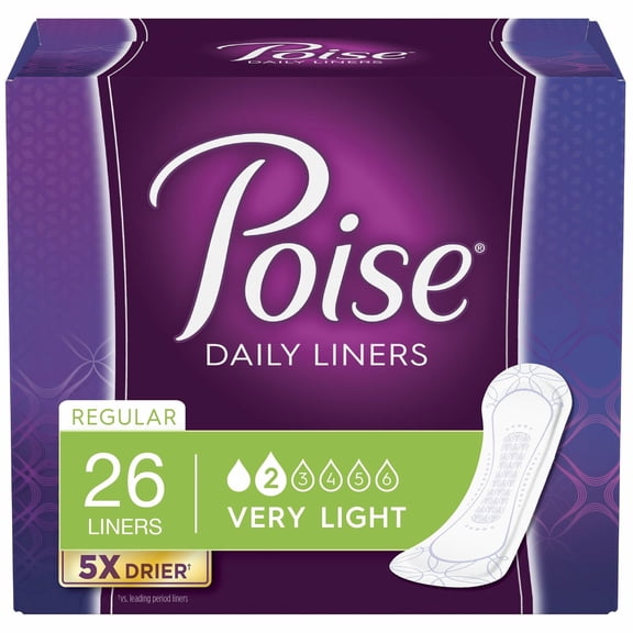 Poise Pantiliners Regular Length Very Light Absorbency 26ct, 2-Pack of 8