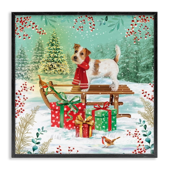 Stupell Industries Rustic Lodge Puppy On Sled Christmas Black Framed Giclee Art, 24 x 24, by Jane Sunner