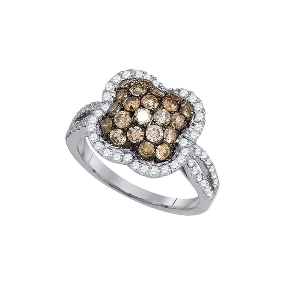 Diamond Princess 10kt White Gold Womens Round Brown Diamond Cluster Ring 1-5/8 Cttw