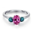 thumbnail image 3 of Gem Stone King 925 Sterling Silver Pink Created Sapphire and Blue Diamond Engagement Ring for Women | 1.20 Cttw | Oval 7X5MM | Gemstone September Birthstone | Size 5, 3 of 6