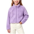 thumbnail image 3 of Falkdiz Girls Long Sleeve Shirts Warm Cropped Fleece Tops Outdoor Winter Solid Color Mock Neck Hoilday Zip-up for Girls School , Purple , Size: 13-14 Years, 3 of 8