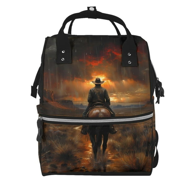 Disketp Western Rainy Desert Cowboy Mochila de Pañales de Gran Capacidad con Múltiples Bolsillos, Mochila de Viaje Multifuncional para Bebé, Unisex, Moderna y Resistente