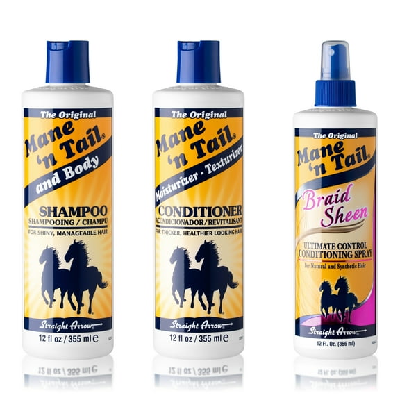 Mane 'n Tail Original Shampoo & Conditioner (12 oz Each) with Braid Sheen – Fuller, Stronger, Healthier Hair for Horses and Humans