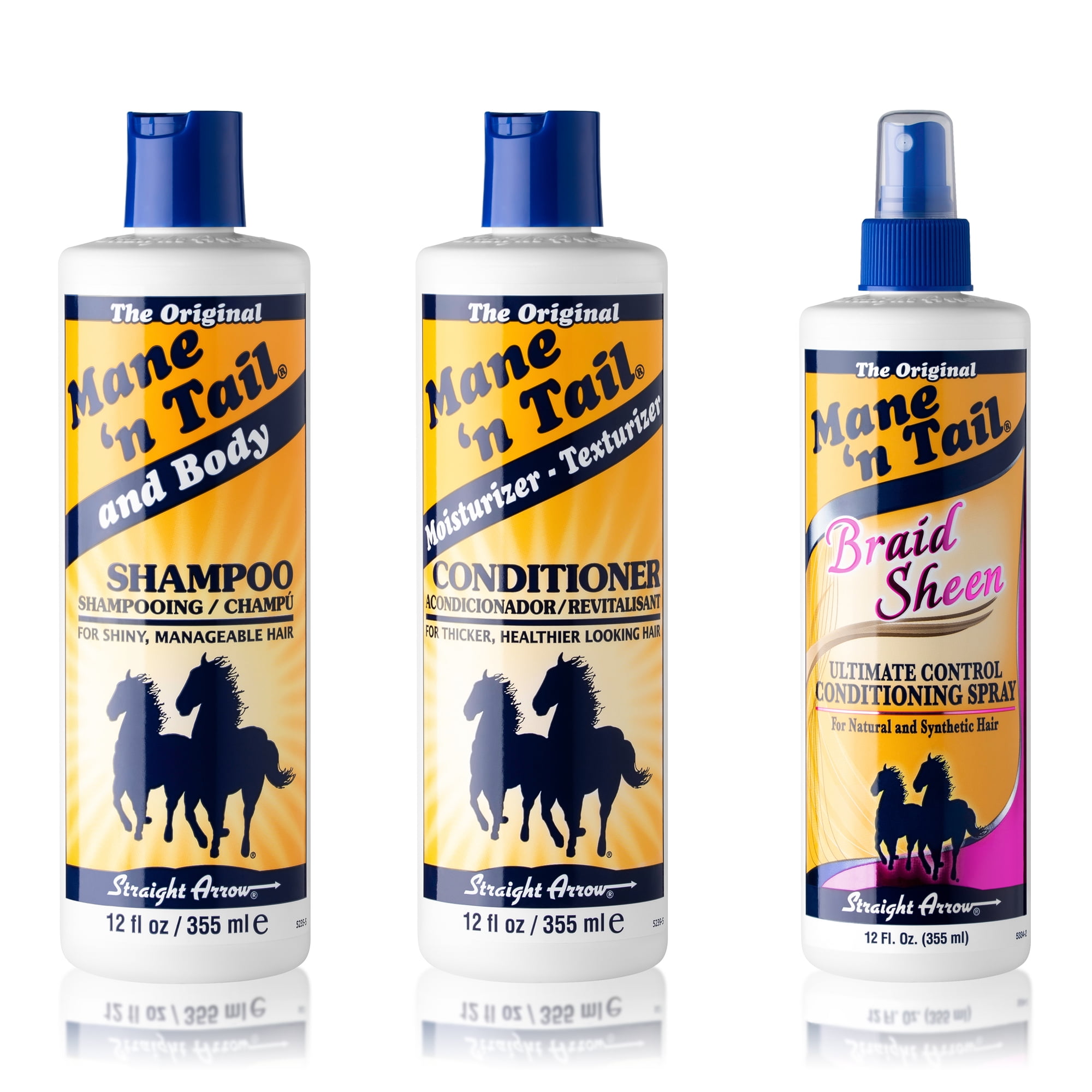 Mane 'n Tail Original Shampoo & Conditioner (12 oz Each) with Braid Sheen – Fuller, Stronger, Healthier Hair for Horses and Humans