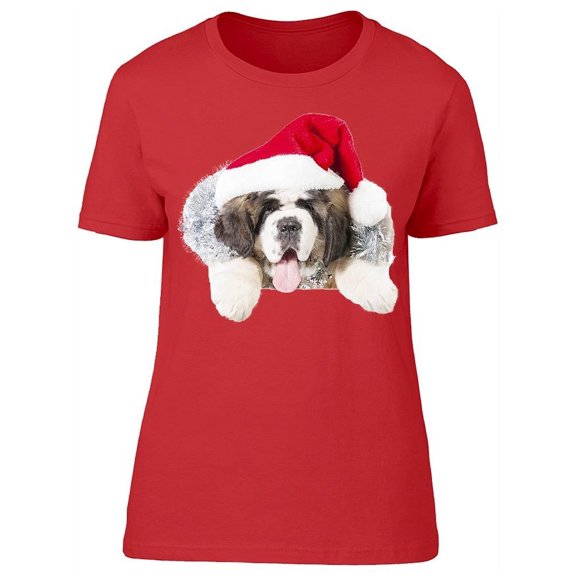 Adorable St. Bernard With Hat T-Shirt Women -Image by Shutterstock, Female Medium