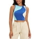 thumbnail image 1 of ATHLECHIC Camiseta sin mangas de verano de bloques de color para mujer, con cuello redondo, básica, crop, para salir, L Azul, 1 of 5