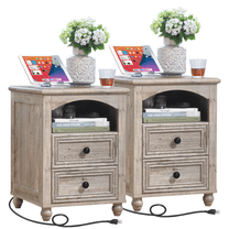 Nightstand Set of 2 for Small Spaces, Night Stands with 2 Drawers and Storage Shelf, Elegant Bedside Table Wood End Table for Bedroom Living Room Hallway, Grey Oak