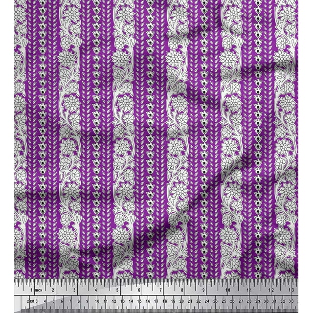 Soimoi Velvet Fabric Leaves & Floral Block Print Fabric by The Yard 58 Inch Wide