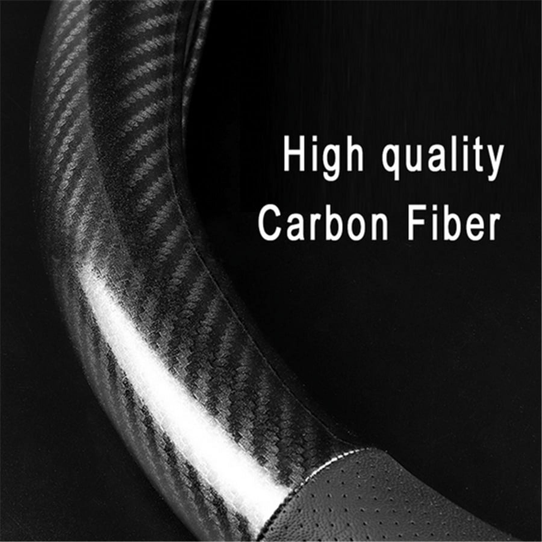 38cm Carbon Fiber Black Leather Non-Slip Car Steering Wheel Cover Trim With Mark