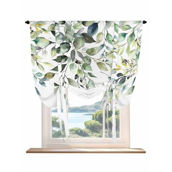 Eucalyptus Leaves Tie Up Curtains for Windows 63 Inch Length Balloon Curtains Kitchen Adjustable Balloon Window Shade Watercolor Weeping Teal Botanical Tie Up Valance Bathroom Curtain Window 42"x63"